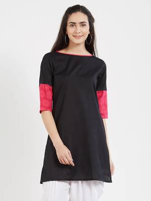 Black plain cotton kurta 1