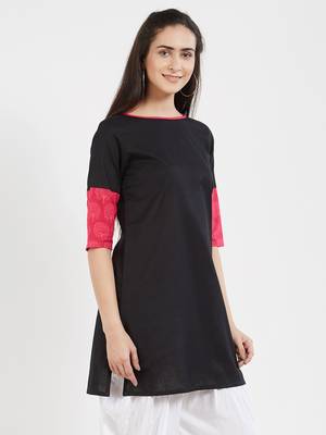 Black plain cotton kurta 3