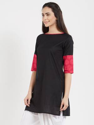 Black plain cotton kurta 4