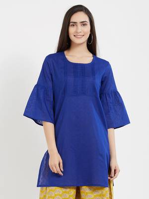 Blue plain cotton kurta 1