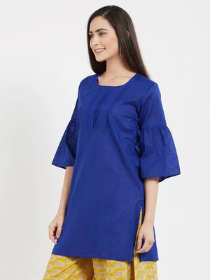Blue plain cotton kurta 3