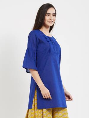 Blue plain cotton kurta 4