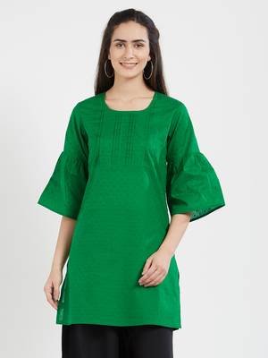 Green plain cotton kurta 1