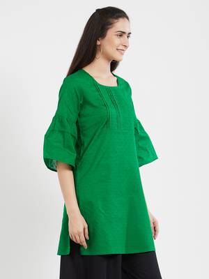 Green plain cotton kurta 3