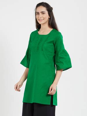 Green plain cotton kurta 4