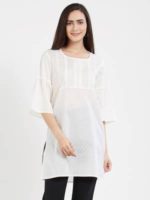Off white plain cotton kurta 1