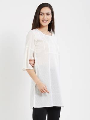 Off white plain cotton kurta 3