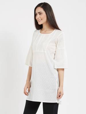 Off white plain cotton kurta 4