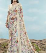 Off White Printed Georgette Saree With Blouse