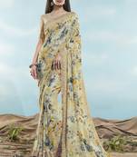 Grey printed georgette saree with blouse