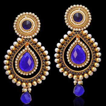 Ethnic Indian Bollywood Jewelry Gold Finish Pearl Polki Dangler Earrings 1