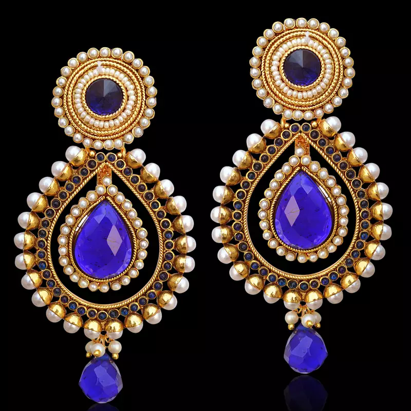 Ethnic Indian Bollywood Jewelry Gold Finish Pearl Polki Dangler Earrings