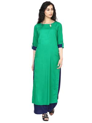 Green plain rayon kurti 1