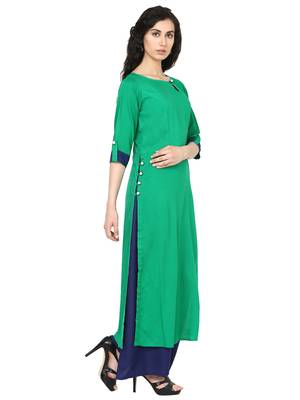 Green plain rayon kurti 2
