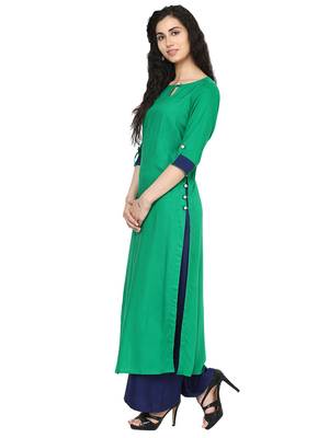 Green plain rayon kurti 3