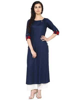 Navy blue plain rayon kurti 1