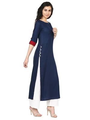 Navy blue plain rayon kurti 2