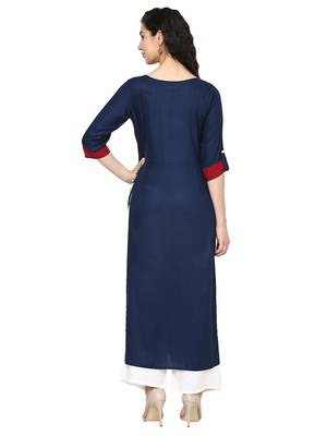 Navy blue plain rayon kurti 4