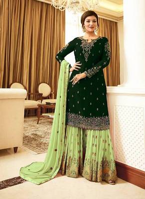 Green embroidered georgette salwar with dupatta 1