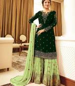 Green embroidered georgette salwar with dupatta