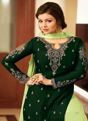 Green embroidered georgette salwar with dupatta 2