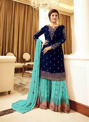 Blue embroidered georgette salwar with dupatta 1