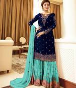 Blue embroidered georgette salwar with dupatta