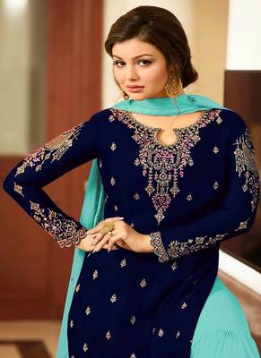 Blue embroidered georgette salwar with dupatta 2