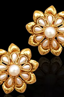 Traditional South Indian Bollywood Jewelry Gold Finish Pearl Polki Stud Earrings