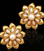 Traditional South Indian Bollywood Jewelry Gold Finish Pearl Polki Stud Earrings