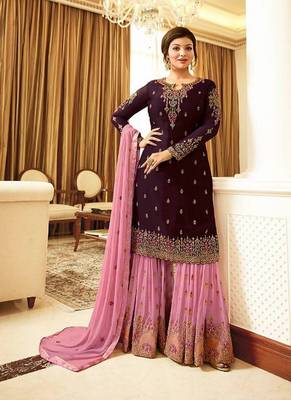 Wine embroidered georgette salwar with dupatta 1