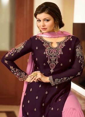 Wine embroidered georgette salwar with dupatta 2