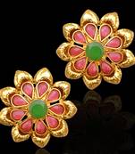 Traditional South Indian Bollywood Jewelry Gold Finish Pearl Polki Stud Earrings