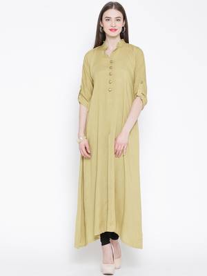 beige plain rayon kurti 1