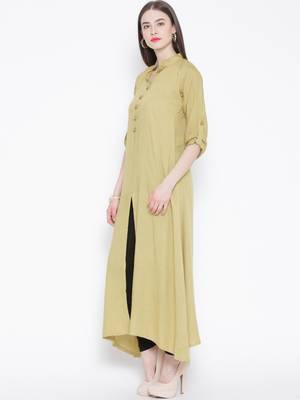 beige plain rayon kurti 2