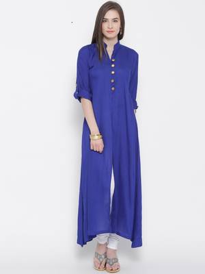 Blue plain rayon kurti 1