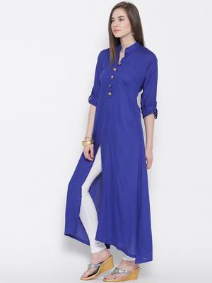 Blue plain rayon kurti 2