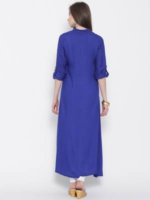 Blue plain rayon kurti 4