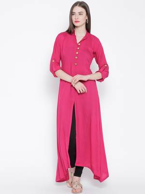 pink plain rayon kurti 1