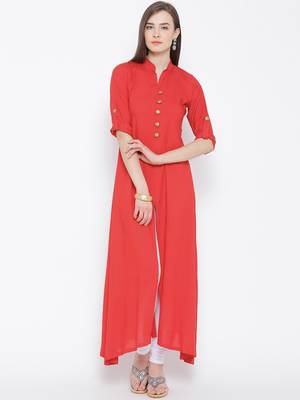 Red plain rayon kurti 1