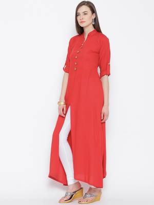 Red plain rayon kurti 2