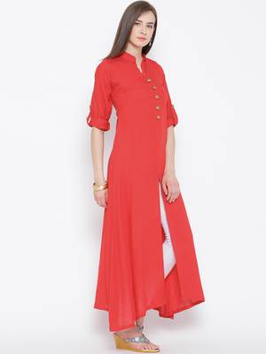 Red plain rayon kurti 3