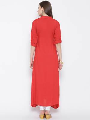 Red plain rayon kurti 4