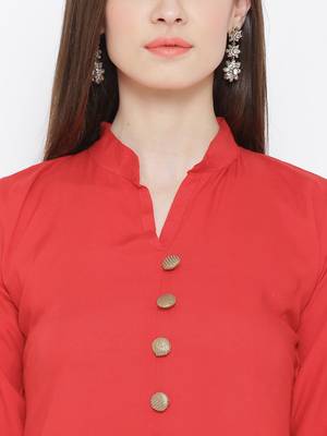 Red plain rayon kurti 5