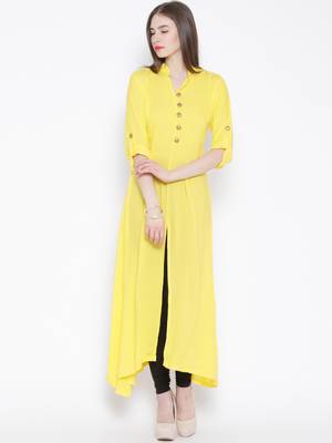 Yellow plain rayon kurti 1