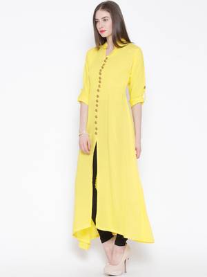 Yellow plain rayon kurti 2