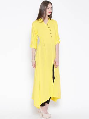 Yellow plain rayon kurti 3