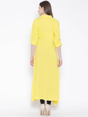 Yellow plain rayon kurti 4