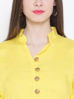 Yellow plain rayon kurti 5