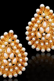 Ethnic Indian Bollywood Jewelry Gold Finish Pearl Polki Stud Earrings